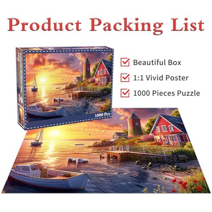 Puzzles for Adults 1000 Pieces,Colourful Harbour View Jigsaw Puzzle with 1:1 HD Poster, Perfect Interlocking No Dust, Stress Relief Ideal Gift for Family Games - color: Colourful Harbour View