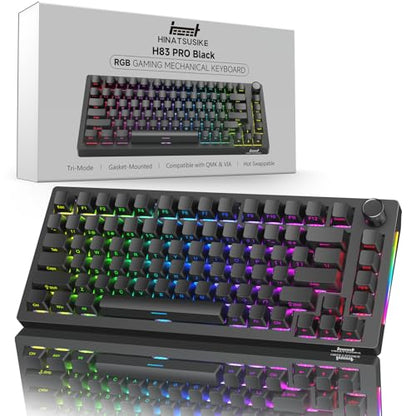 HINATSUSIKE H83 Pro 75 Percent Wireless Mechanical Keyboard for Gaming, Hot-Swappable with Knob, RGB Backlit, Pre-Lubed Cardamom Linear Switches, Side-Printed PBT Keycaps, 2.4G/BT5.0/USB-C Black - color: H83 Pro Black
