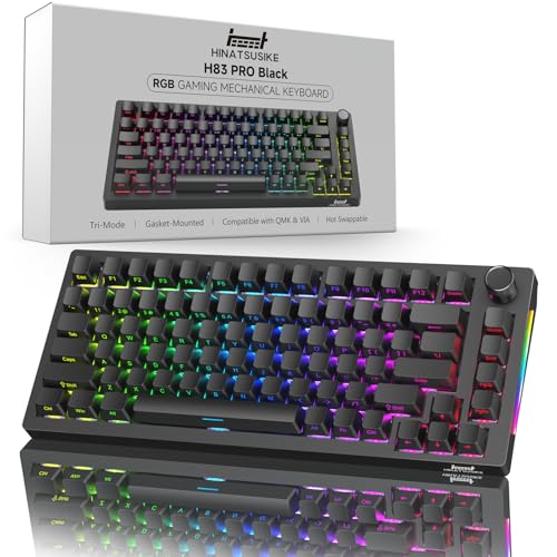 HINATSUSIKE H83 Pro 75 Percent Wireless Mechanical Keyboard for Gaming, Hot-Swappable with Knob, RGB Backlit, Pre-Lubed Cardamom Linear Switches, Side-Printed PBT Keycaps, 2.4G/BT5.0/USB-C Black - color: H83 Pro Black