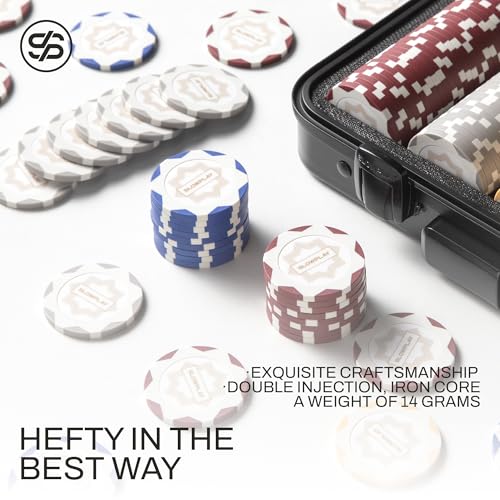 SLOWPLAY Nash Clay Poker Set, 14g&40mm Poker Chips for Texas Hold'em | White Gold Edition; 500 pcs Numbered Full Set; premium case with PC Shell; clay composite poker chips; Art Deco style - color: White Gold, size: 500PCS Numbered Full Set (1,5,25,100,50