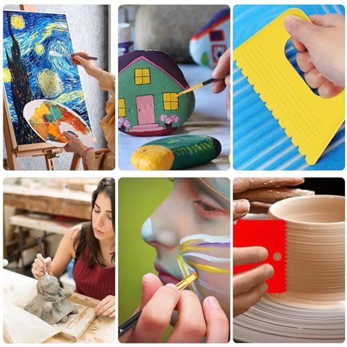 EEEKit 27 PCS Palette Knife Set, Stainless Steel Spatula Pallet Knife with Art Paint Brush, Plastic Scraper for Oil Canvas, Watercolor, Acrylic Painting