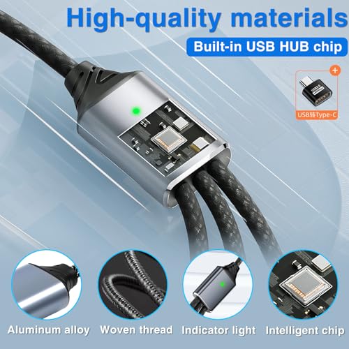 Duttek USB Splitter 1 to 3 with USB A to C Adapter, USB 2.0 Extension Cable 3 Port Hub for PC, MacBook, Laptop, Flash Drive, Keyboard 0.8FT/25cm-Grey - style: USB Splitter 1 to 3 with USB A to C Adapter