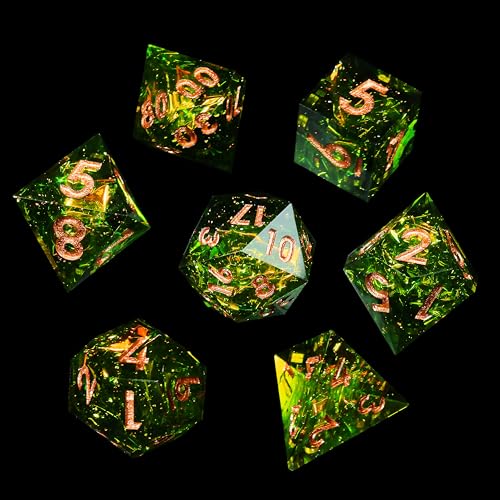 DND Resin Sharp Edge Polyhedral Dice Set,for Dungeons and Dragons RPG MTG Table Games,7 Pcs Handmade Gemstone Dice Set - color: Verdant Gild