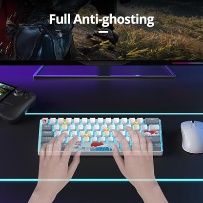 surmen 60% Wired Mechanical Gaming Keyboard, 61 Keys Backlit Ultra-Compact Mini Office Keyboard with Linear Red Switch for PC/Mac Gamer, Typist (61 Gray White) - color: 61 Gray White