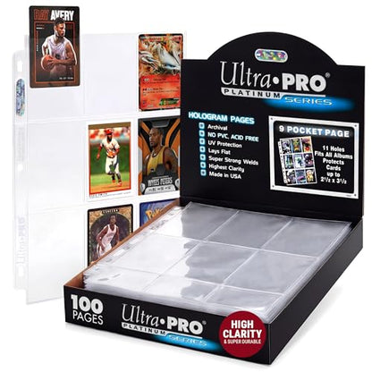 Ultra Pro Trading Card Sleeves – 9 Pocket Card Sleeves for Binder – Platinum Series Pages for Cards & Memorabilia – Archival Safe, UV Protection & 3-Ring Binder Compatible – 100 Pages, Made in USA