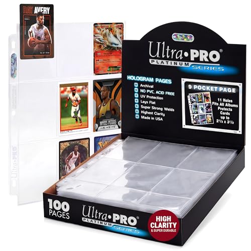 Ultra Pro Trading Card Sleeves – 9 Pocket Card Sleeves for Binder – Platinum Series Pages for Cards & Memorabilia – Archival Safe, UV Protection & 3-Ring Binder Compatible – 100 Pages, Made in USA