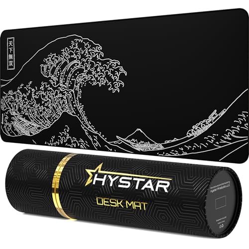 Hystar® Extended Gaming Mouse Pad | XXL 36" x 16" | 5mm Thick, Waterproof Surface, Smooth Polyester Fabric, and Natural Rubber Base | The Great Wave (Black) - color: Black, size: 36L x 16W inches