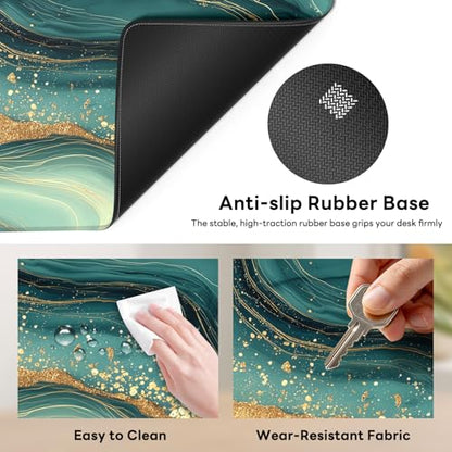 Large Gaming Mouse Pad, XL Desk Protector, Non-Slip Base | 31.5x15.7 in Extended Desk Mat with Stitched Edges for Keyboard, Work, Game, Office, Home PC and Laptop - color: Gold Marble