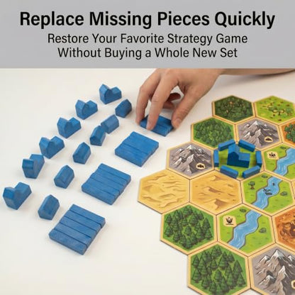 Replacement Pieces for Settlers of Catan – Roads, Settlements & Cities Set, Durable Game Tokens, Compatible with Catan Board Game Accessories, Game Pieces Plus Bonus Pieces (Blue) - color: Blue