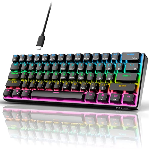 RK ROYAL KLUDGE RK61 Wired 60% Mechanical Gaming Keyboard Programmable QMK/VIA RGB Backlit 61 Keys Ultra-Compact Hot Swappable Blue Switch Black - color: Black, size: Hot-Swappable Blue Switch