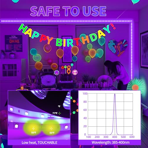 66 Foot Black Light Strip & Remote, 1200LEDs, Dimmable, 3 Lighting Modes | 12V Flexible Black Lights for Halloween, Glow Neon Party, Bedroom, Classroom, Fluorescent Decor Tapestry Poster, Indoor - size: 66FT