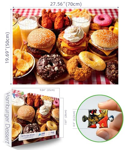 1000 Piece Jigsaw Puzzle for Adults Fast Food Feast Burgers Fries Donuts Sweet Desserts Challenging 1000pc Puzzle Game Family Fun Activity(27.6" x 19.7") - color: Burgers Fries Donuts, size: (27.6"x19.7")