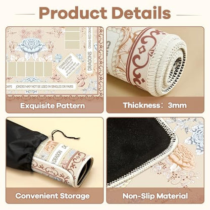 party greeting Chinoiserie Mahjong Mat with Black Carrying Bag 31.5 x 31.5 in Multi Purpose Game Table Cover Anti Slip and Noise Reduction for Mahjong Poker Board Card Dominoes Games(Beige) - color: Beige