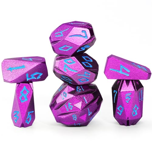 FONVGOGO Dungeons and Dragon DND Dice Set, Metal Dice Set D and D with Cardboard Box RPG Dice for Role Playing Games Gifts (Purple Blue) - color: S Purple Blue