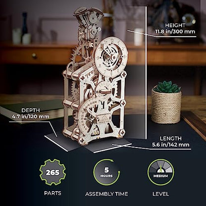 UGEARS Engine Clock 3D Wooden Puzzles for Adults – Wooden Model Kits for Adults, Mechanical Clock Kit with Moving Pistons, Steam Engine Kits, Clocks Kits for Do It Yourself, Brain Teaser 3D Puzzle - style: Engine Clock
