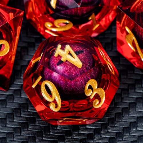 ARUOHHA DND Dragon Eye Dice Liquid Core Red Resin Sharp Edged Dice with Gift Box, Polyhedral D and D Dice Set Handmade Role Playing Game D20 D12 D10 D8 D6 D4 - color: Ly01-red