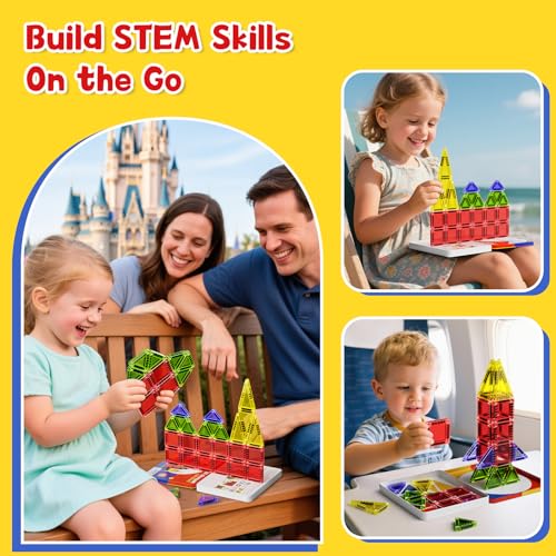 Magnetic Tiles Travel Toys with Storage Case, Portable STEM Building Blocks for 3-8 Year Olds, Toddler Airplane Activities & On-The-Go Birthday Gift for Boys & Girls - style: Magnetic Tiles Travel Construction Set - 26PCS