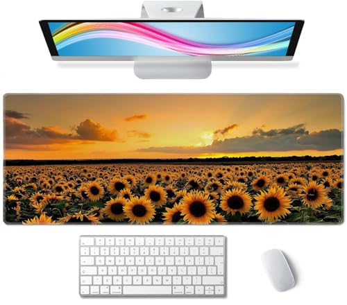 Sunflower Field Extended Big Mouse Pad Large,XL Gaming Mouse Pad Desk Pad,31.5x11.8inch Long Computer Keyboard Mouse Mat Mousepad with 3mm Non-Slip Base and Stitched Edge for Home Office Work - color: Sunflower Field