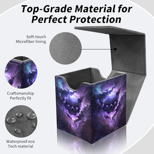 BVDIKMI Card Deck Box for MTG, Card Storage Box Fits 100+ Single Sleeved Cards, PU Leather Strong Magnet Card Deck Case Holder for Magic Commander TCG CCG, Galaxy Skull - color: Galaxy Skull