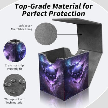 BVDIKMI Card Deck Box for MTG, Card Storage Box Fits 100+ Single Sleeved Cards, PU Leather Strong Magnet Card Deck Case Holder for Magic Commander TCG CCG, Galaxy Skull - color: Galaxy Skull