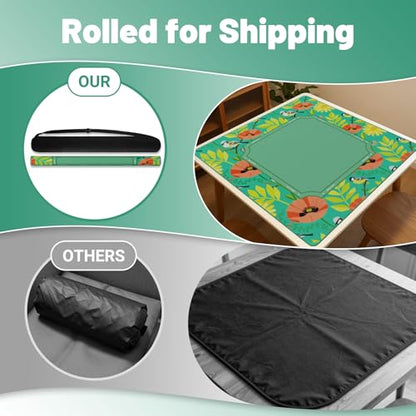 Anti Slip Mahjong Mat for Table 32.4" x 32.4" - Noise Reduction Rubber Base Game Mat with Carrying Bag, Waterproof Portable Table Cover for Poker/Cards/Board Games/Tile Games- Green - color: Fl-green