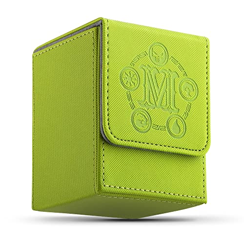 Card Deck Box for MTG Card Storage Box Holds 100 Plus Single Sleeved Cards, Microfiber Lining and Leather Card Box Compatible with Trading Card Games TCG, Yugioh Cards, etc. (Green) - color: Green