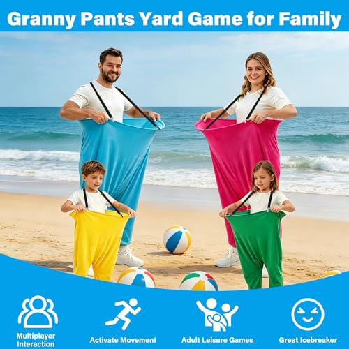 24Pcs Granny Pants Yard Game Funny Field Day Outdoor Games for Adults Kids and Family Gaint Pant Set for Brithday Party Tossing Games Activities for Groups - size: 2 Large+ 2 Small