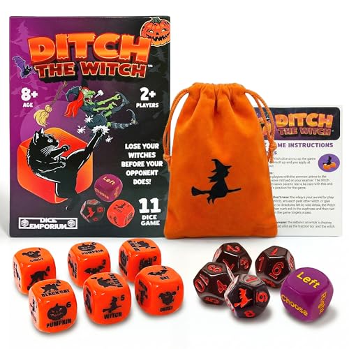 Ditch the Witch Dice Game for Ages 8+ – Fast-Paced Family Games with Custom 6 Sided Dice, Witch Counter, and Directional Play – Fun for 2-4 Players, Perfect for Gifting or Family Game Night