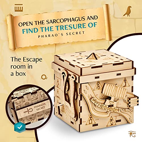 INSCAPE Pharaoh's Secret Puzzle Box for Adults Wooden Escape Room in A Box | Cluebox Brain Teaser With Hidden Compartments - Solve Mind Puzzles And Mechanisms - Ideal Gift For Escape Room Game Fans