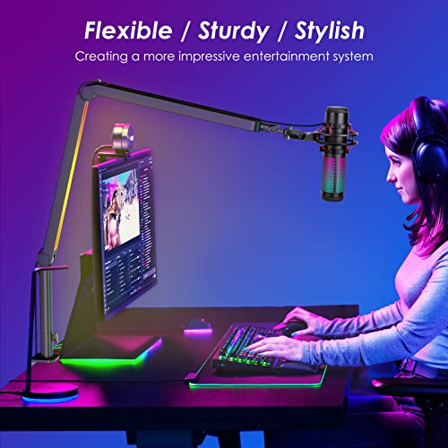 RGB Mic Boom Arm for Fifine, HyperX QuadCast 1/2 / QuadCast S/SoloCast, Shure SM7B / MV7, Blue Yeti, Rode, Shure, Razer, Gaming Mic and Most Microphones using 3/8" to 5/8" Adapter