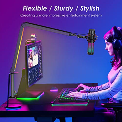 RGB Mic Boom Arm for Fifine, HyperX QuadCast 1/2 / QuadCast S/SoloCast, Shure SM7B / MV7, Blue Yeti, Rode, Shure, Razer, Gaming Mic and Most Microphones using 3/8" to 5/8" Adapter