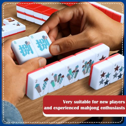 160 Pcs USA Theme American Mahjong Tiles Set 1.2 Inch Patriotic Veterans Day Mahjong Tile 4th of July Independence Day Red White Blue Mini Game Set for Travel Family Game Night Holiday - style: Usa Theme