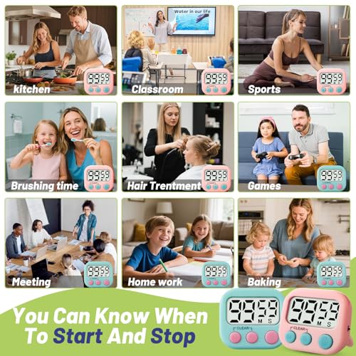2 Pcs Digital Timer for Kids, Magnetic Countdown Kitchen Timer, Upgrade Loud Alarm Timers for Cooking, Kitchen, Exercise, Work, Study, Classroom, Outdoor Activities, Battery not Including