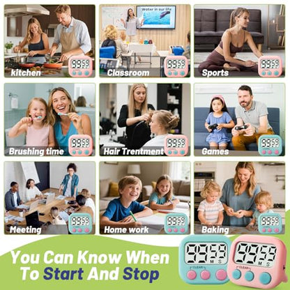 2 Pcs Digital Timer for Kids, Magnetic Countdown Kitchen Timer, Upgrade Loud Alarm Timers for Cooking, Kitchen, Exercise, Work, Study, Classroom, Outdoor Activities, Battery not Including
