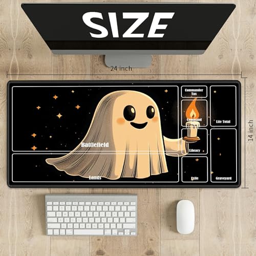 MTG Playmat with Zones, TCG Card Game Play Mat with Stitched Edges, Non-Slip Rubber Base Gaming Desk Mat, Smooth Surface 24 x 14 Inch, Halloween Ghost Candles - color: Halloween Ghost Candles, size: Zone 1