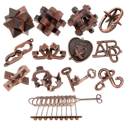 13 Pcs Brain Teaser Puzzles for Adults - Metal Puzzles 3D Puzzle Game Toys for Adults Teens - Wooden Unlock Interlocking Puzzle Adult IQ Education Smart Toys - color: Style B