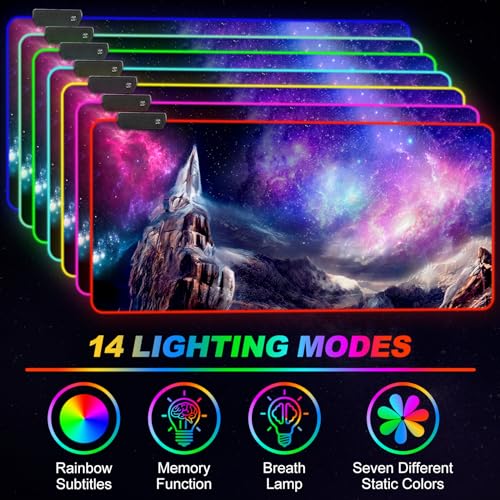 RGB Gaming Mouse Pad, Large Extended Soft Led Mouse Pad with 14 Lighting Modes 2 Brightness, Water Resist Keyboard Pad, Computer Mousepads Mat 35.4x15.7inch, Starry Mountains - color: Starry Mountains