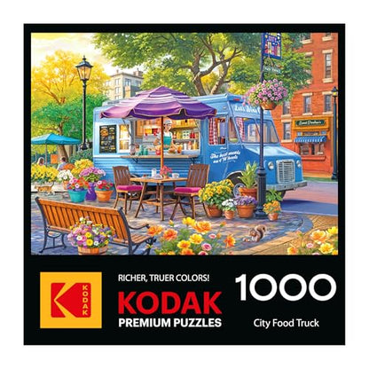 RoseArt Kodak Premium City Food Truck 1000 Piece Jigsaw Puzzle | 26.625" x 19.25" Finished Size, Fully Interlocking Pieces, Bonus Poster Included, Made in USA