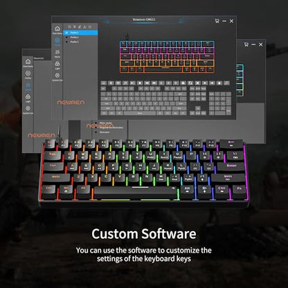 Newmen GM611 Mechanical Keyboard,LEDBacklit Wired Gaming Keyboard RedSwitch | Compact Portable,Mini 61 Keys,LED Backlit,60 Percent Mechanical Keyboard,Black Keycaps,Windows Laptop PC,Linear Red Switches - color: black keycaps-red switch
