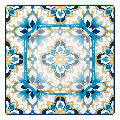 UTELKA Blue Moroccan Mahjong Mat with Rules, Flroal Mahjong Mats Non-Slip Rubber Mahjong Table Cover Noise Reduction Game Pad Mah Jong Mats, Moroccan Accessories Supplies Card Games Gifts 31.5 Inch - color: Blue Flroal