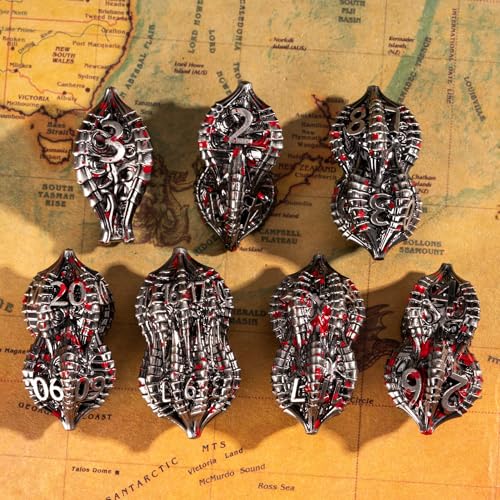 7-Die Metal DND Dice Set Metallic Polyhedral Role Playing Dice | Dragon Claw Design Perfect for Dungeons & Dragons RPG Tabletop Role-Playing Games - color: Dragon Claw-ancient Nickel Blood