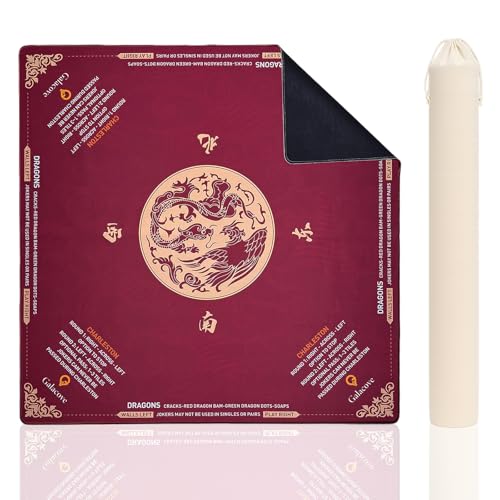 Mahjong Mat for Table, 33''x33'' Non-Slip Noise Reduction American Mahjong Mat with Printed Rules and Carrying Bag, Table Cover for Poker, Blackjack, Board Games, Dominoes and Cards - color: Dragon and Phoenix