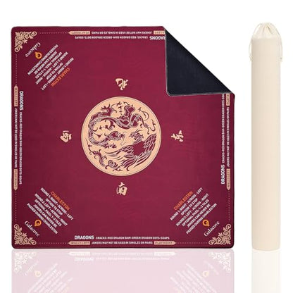 Mahjong Mat for Table, 33''x33'' Non-Slip Noise Reduction American Mahjong Mat with Printed Rules and Carrying Bag, Table Cover for Poker, Blackjack, Board Games, Dominoes and Cards - color: Dragon and Phoenix