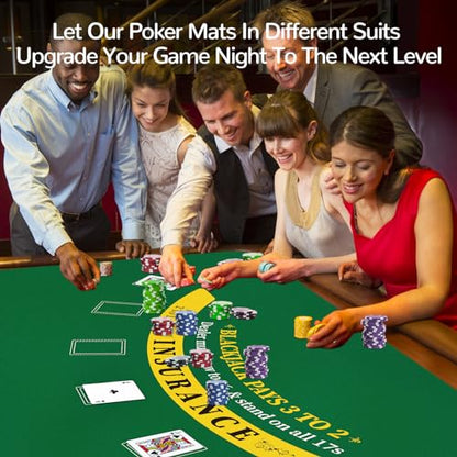 70 x 35 Inch Poker Mat for Table, Texas Hold'em Poker Table Top Mat with Carrying Bag, Waterproof Anti-Slip Rubber Blackjack Mat for Home Game Nights Up to 8 Players - color: Green-blackjack