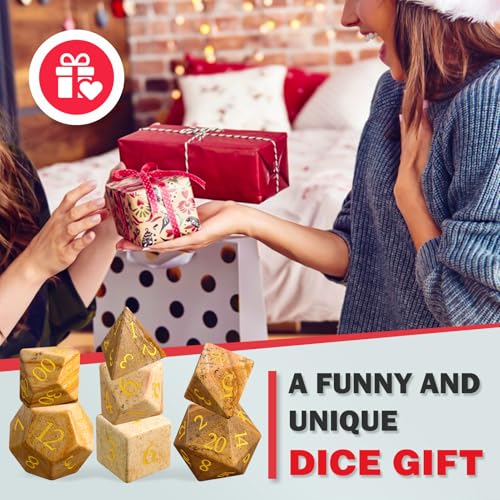 LUCKY-M Stone Dice Set D&D, Gifts for Mom Polyhedral Gemstone Dice for Dungeons and Dragons, RPG Dice Sets D&D Accessories 7 PCS (Picture Stone) - color: Gem-picture Stone