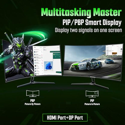 SANSUI 27 Inch 280Hz Curved Gaming Monitor,WQHD 280Hz / HD 400Hz Dual Mode,1500R Curved Computer Monitor, HDR400 135% sRGB 5000:1 Contrast Ratio, PIP/PBP,OD 1ms AI Crosshair,HDMI2.1 * 2, DP1.4,VESA - size: 27