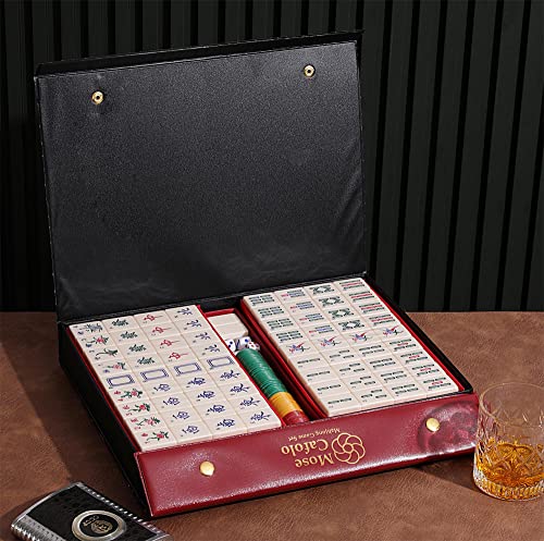 Mose Cafolo Chinese Mahjong Game Set 1.5" X-Large 144 Numbered White Ivory Color Melamine Tiles with Carrying Travel Case,Complete Majiang, Majong, Mah-Jongg Game Set - color: Ivory White Tiles