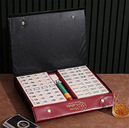 Mose Cafolo Chinese Mahjong Game Set 1.5" X-Large 144 Numbered White Ivory Color Melamine Tiles with Carrying Travel Case,Complete Majiang, Majong, Mah-Jongg Game Set - color: Ivory White Tiles