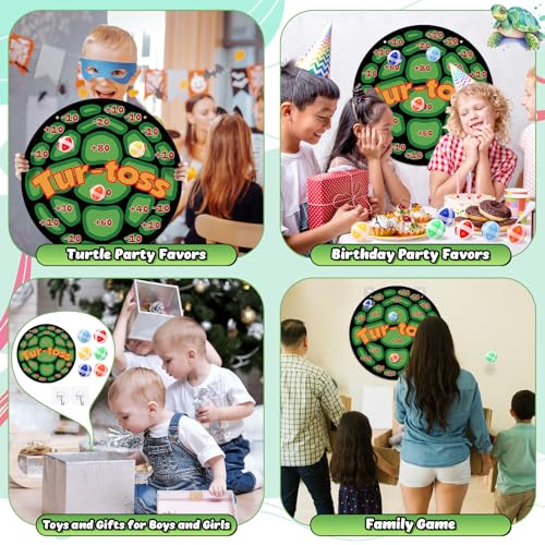 Poen Turtle Party Game Favors 24x24 Turtle Dart Board with 18 Sticky Balls Toys Pizza Favors Video Birthday Supplies Decoration Gift Under the Sea Party Game