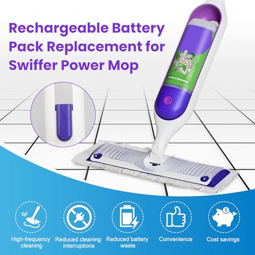 Bisenkud 2000mAh Rechargeable Battery Pack for Swiffer Power Mop | Lithium-Ion Battery Holder, 500 Cycles, Up to 3 Years, Built-In Charging Port, 1 Pack